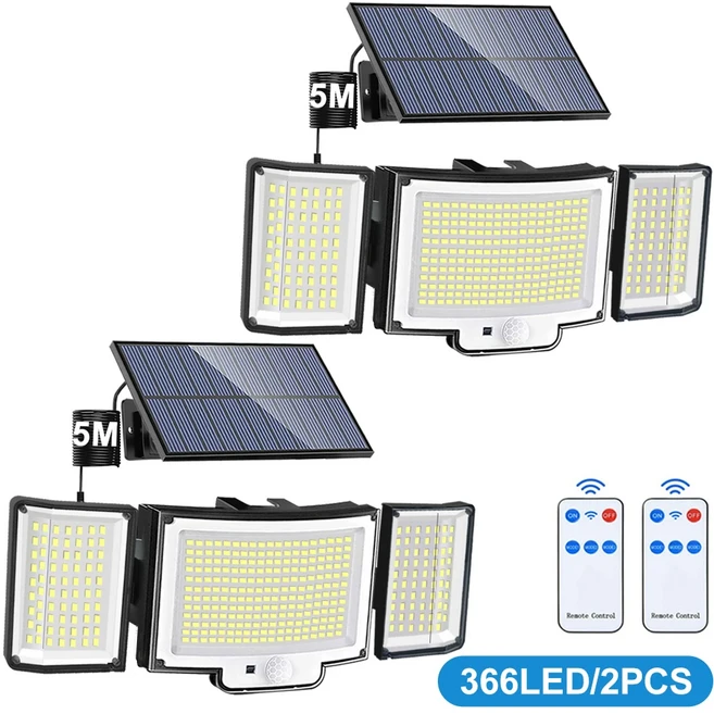 236/366LED 태양 모션 센서 조명 야외 방수 투광 벽 3 보안 정원 마당 P, 02 366 led 2pc, 1개