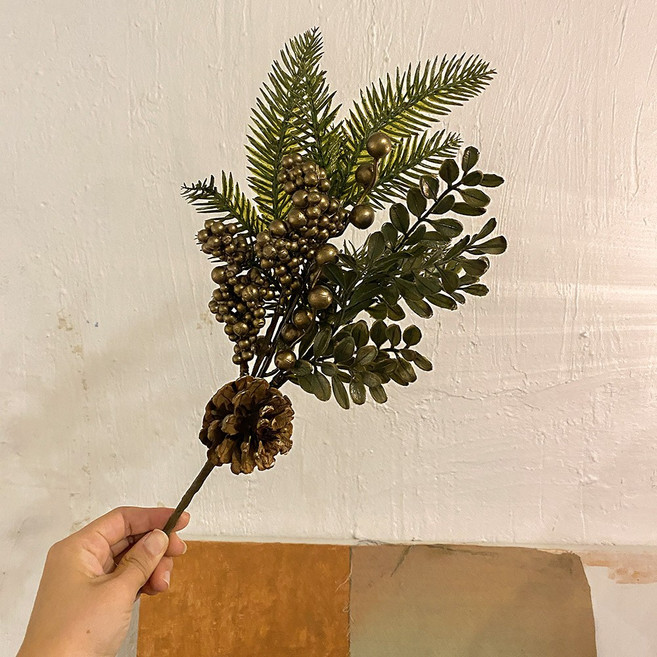 레드베리 솔방울 유칼립투스 빨간 망개열매 크리스마스 골드 조화 플라워 솔가지 부쉬, 3.골드유칼립투스, 1개