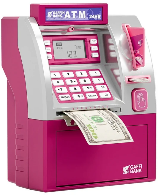 어린이 돼지 저금통 ATM 은행 스마트 신용 카드 동전 현금 계산 롤 암호 돈 항아리 장난감 선물, 01 red NEW