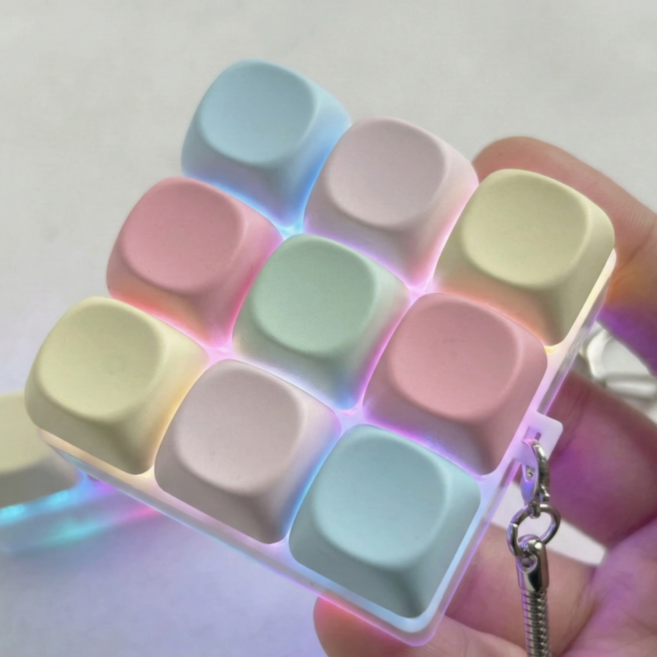 파스텔 led 키캡 키링 9구 키보드 클리커 키링 청축 피젯, 1개, 무지개