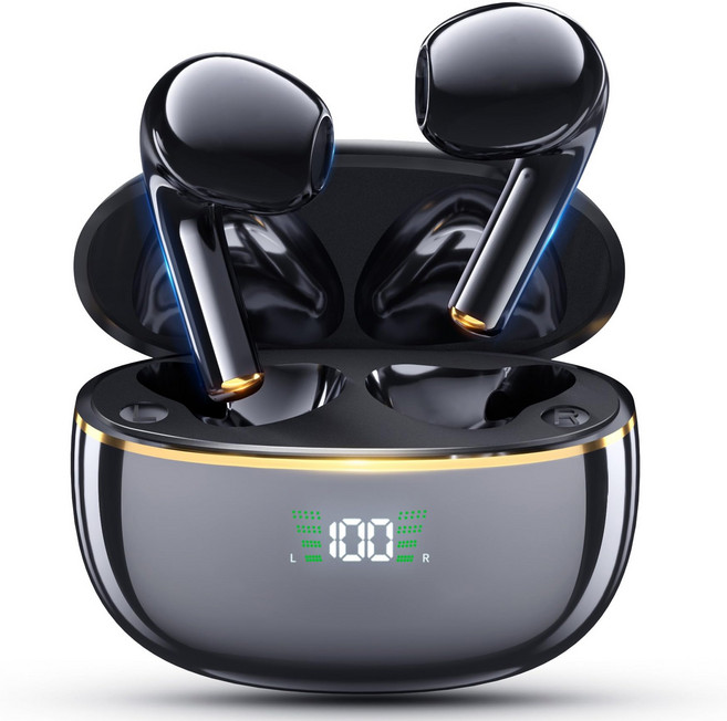 SMIRIA 노이즈 캔슬링 무선 이어폰 블루투스 5.3 자동 페어링 방수 배터리 잔량 확인, 블랙