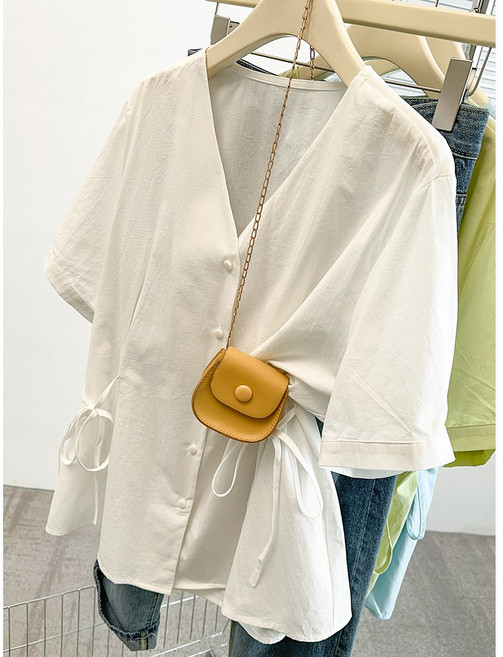 부엉구구 OW0252A 여성 여름 캐주얼 루즈핏 빅사이즈 브이넥 반팔 셔츠 블라우스