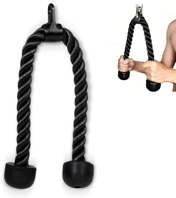 HVO 랫풀다운 삼두운동 훈련 로프 홈트기구 근력 강화용 단일/양손 그립 로프바 헬스기구 소품, 1개, 블랙