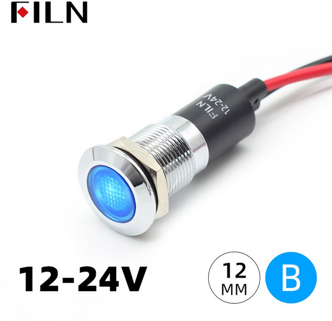 금속 LED 파일럿 12MM 12V 마감 케이블 6V 해양 24V 크롬 신호 3V 패널 경고등 표시기 20CM 대시 220V 보트 110V 자동차, 1개, 6. FL1M-12FW-1-BB12V