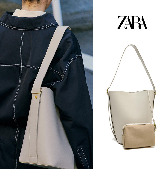 자라 가방 여성 맥시 버킷백 숄더백 크림 6059