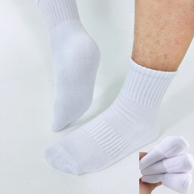 남성 스포츠 무지 중목 발바닥 이중 쿠션 순면양말 5켤레