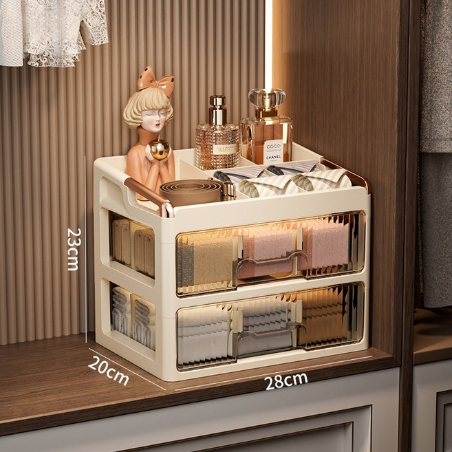 서랍형 수납정리함 가정용 대용량 수납함 양말 팬티 브라 3in1 정리함, 1개, 이층