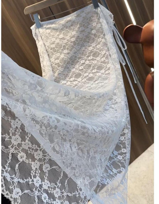 여성 레이어드 랩 스커트 사계절 빈티지 트렌디 힙커버 빅사이즈 캐주얼 레이스 스커트 wmy