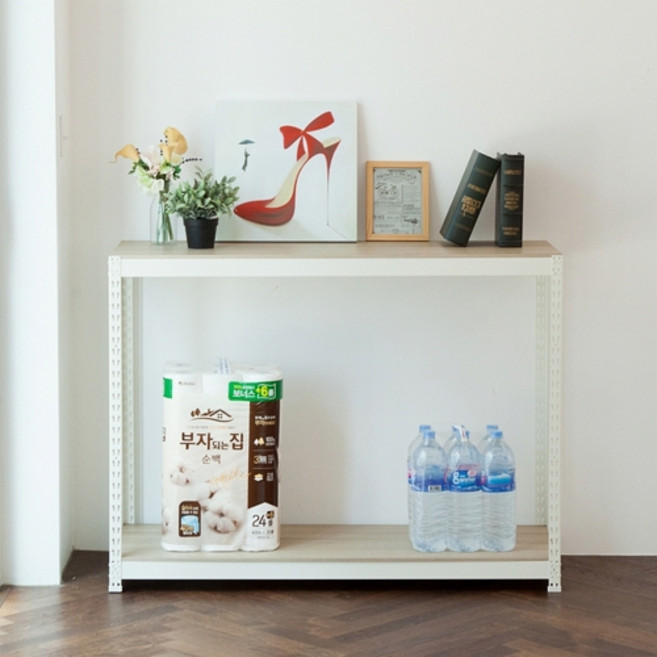 가로 400mm~800mm 국내산 맞춤 철제 베란다 팬트리 수납용 철재앵글 선반 2단, 백색 + 9mm 고급코팅합판세트, 가로400 x 깊이300, 높이900