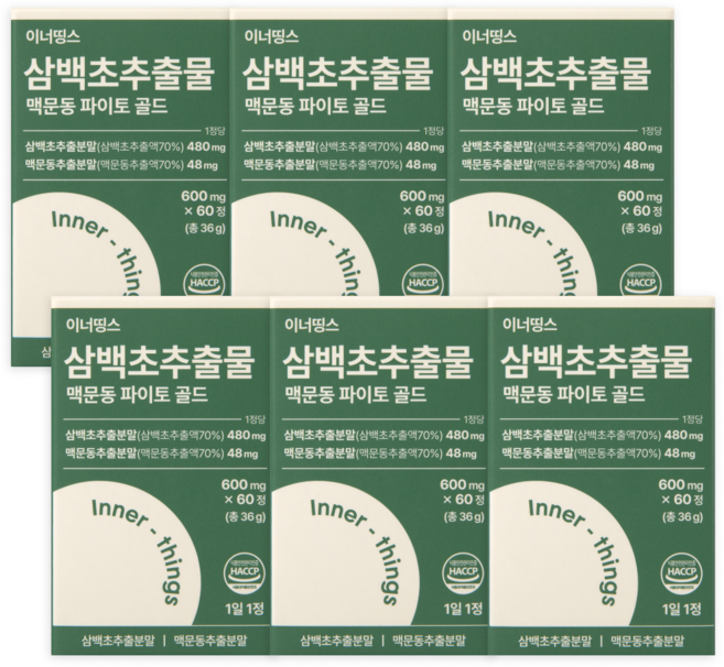 이너띵스 삼백초 추출물 맥문동 파이토 골드 HACCP 인증, 6개, 60정