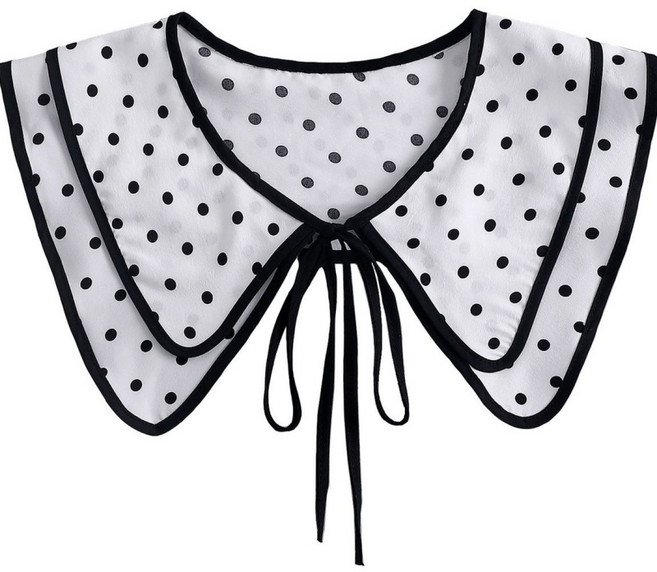 Makone 여성 도트 프린트 페이크카라 넥크라인 트리밍 끈리본 포인트 숄카라 이중넥 트랜드 큐티 심플 셔츠카라