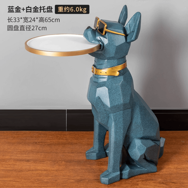 모던 강아지 사이드 테이블 장식품 스탠딩 인테리어 감성, XR-2020A27 블루골드(화이트골드트레이)