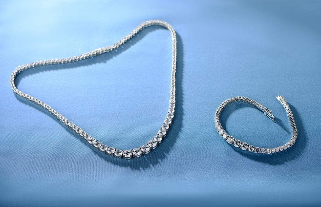 젬스미 화이트 골드 도금 테니스 목걸이팔찌귀걸이밴드 링 세트 저자극 주얼리 팩 4종