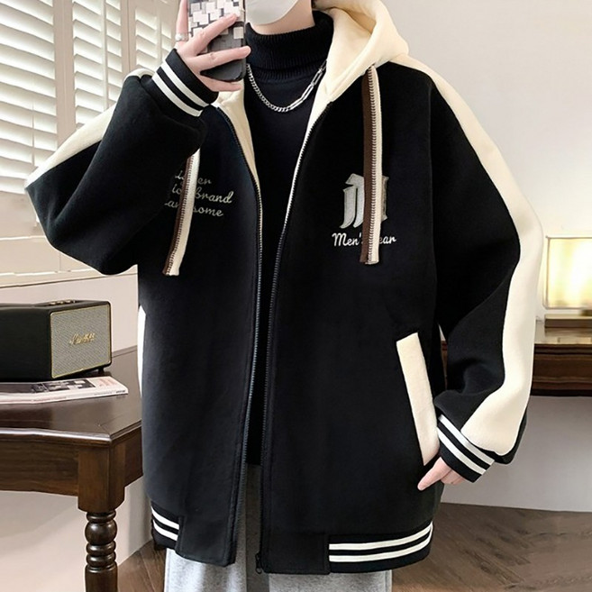 남성 빅사이즈 오버핏 기모 야구 자켓 캐주얼 아우터 가을 겨울 루즈핏 데일리 상의 XINNIX