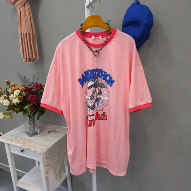 마라톤배색 롱박스 반팔티셔츠