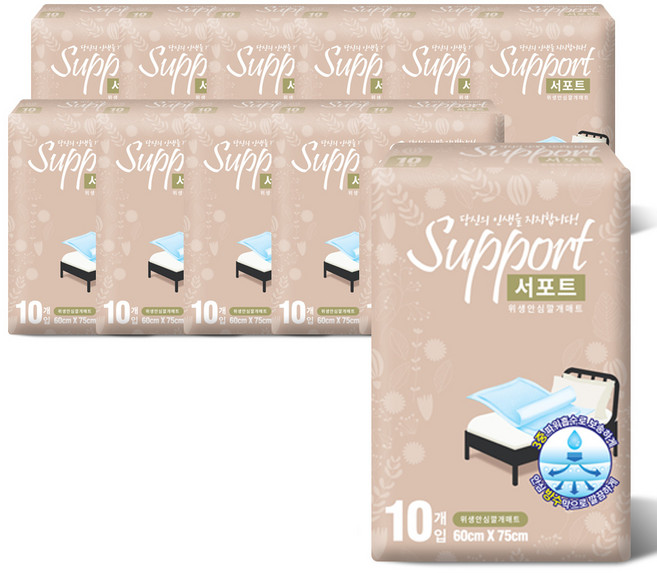 서포트 성인용기저귀 위생깔개매트 남녀공용 10매입, 12개, 10개입, 대형