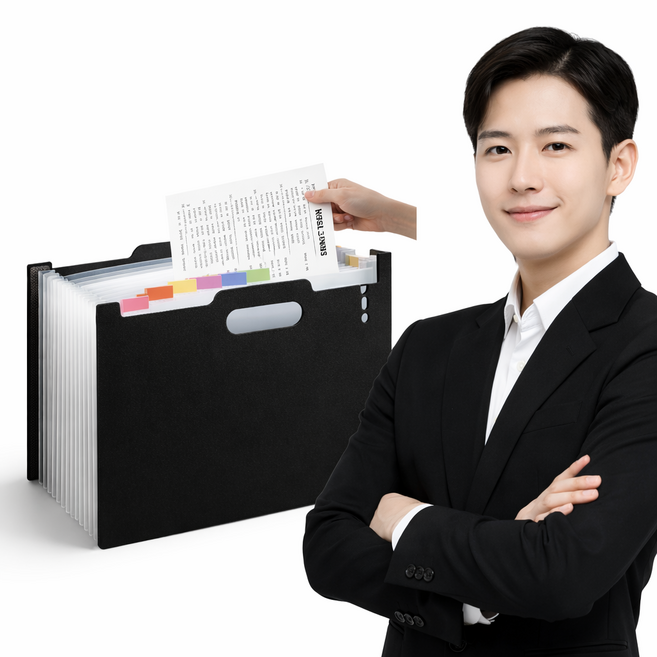 네오드 A4 아코디언 파일함 13포켓 도큐먼트 스텐드형 파일철 서류함, 1개, 제트 블랙