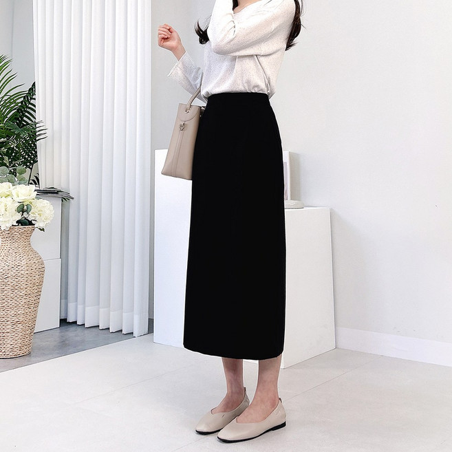 안나 롱스커트 S~3XL 빅사이즈여성의류 H라인 뒷트임 데일리 오피스룩 하객룩 봄 여름 가을