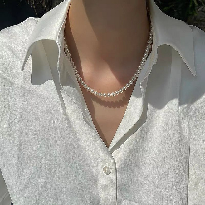 FANSYLI 진주목걸이 여자 14도금 체인목걸이 클래식 자개 진주 레이어드목걸이 2mm-6mm 미니볼 진주목걸이 엘레강스 파티 목걸이 W2406J02