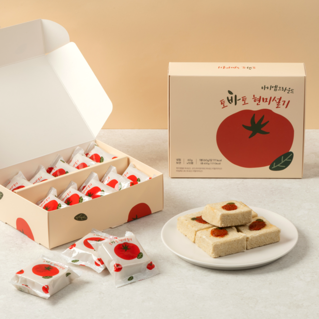 아이엠그라운드 바질토마토 무설탕 현미설기 떡 선물세트 저당 다이어트 영양 간식, 10개, 60g