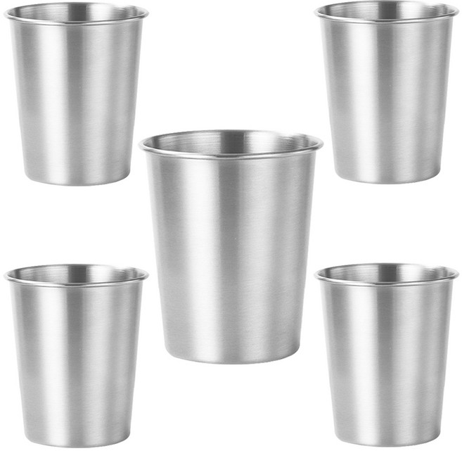 스텐레스304 맥주잔 지름8.2cm 스텐컵 300ml 물컵, 5개, 실버