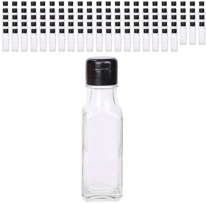 가인글로벌 사각기름병75FN 투명 유리병, 원터치캡(소) 블랙, 108개