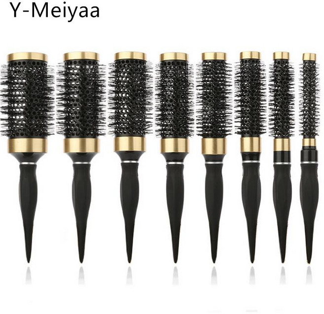 8 크기 헤어 브러시 정전기 방지 고온 방지 라운드 배럴 헤어 빗 건조 컬링 이발사 액세서리 DIY 홈 20 #, 1개