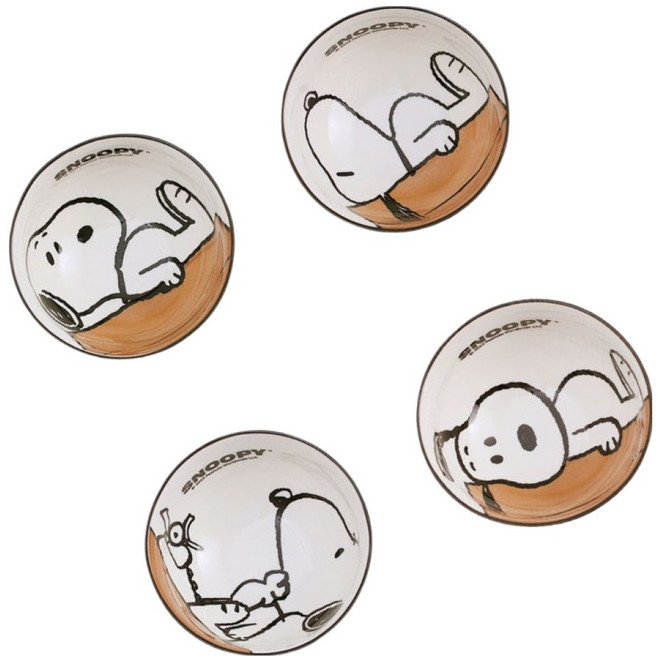 StarR 스누피 밀폐용기 밥공기 4개입 기프트 박스 포함, 화이트, 1개