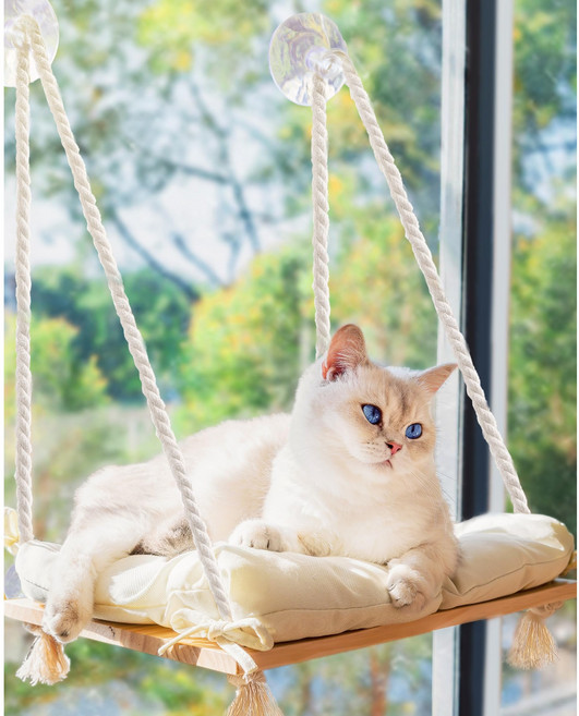 고양이 창가용 캣타워 흡착식 창가 해먹 침대, 1개, 베이지