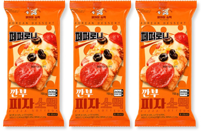 깐부 피자소떡 페퍼로니 특허받은 굳지않는 쌀떡 국내산 소세지 자연산 모짜렐라 치즈, 155g, 3개