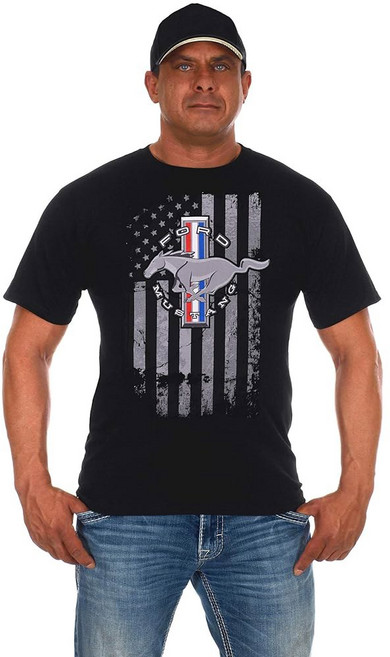 JH 디자인 그룹 남성용 포드 머스탱 티셔츠 변형 아메리칸 플래그 크루 넥 셔츠