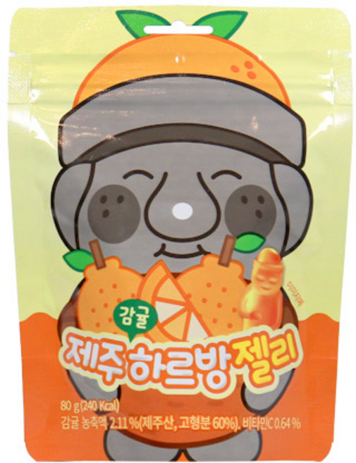 제주 감귤 하르방 젤리 지퍼백포장 여행선물 기념품 아이간식 새콤달콤 제리, 80g, 1개