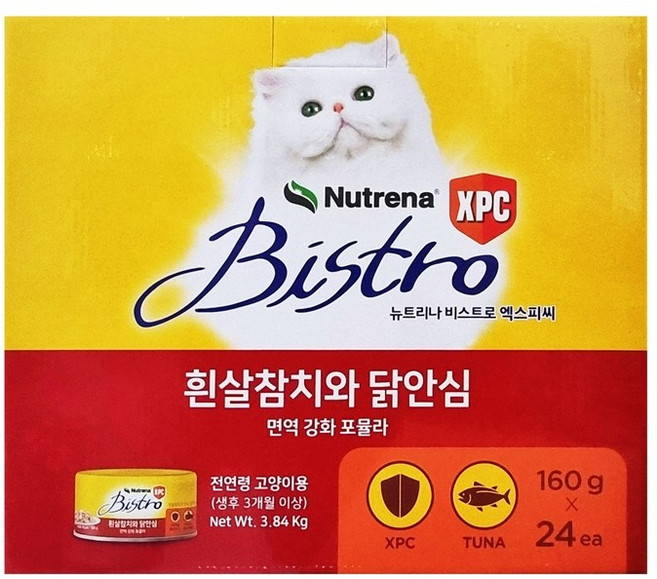 뉴트리나 참치와 닭안심 고양이용 비스트로 캔, 혼합맛(참치/닭안심), 160g, 24개