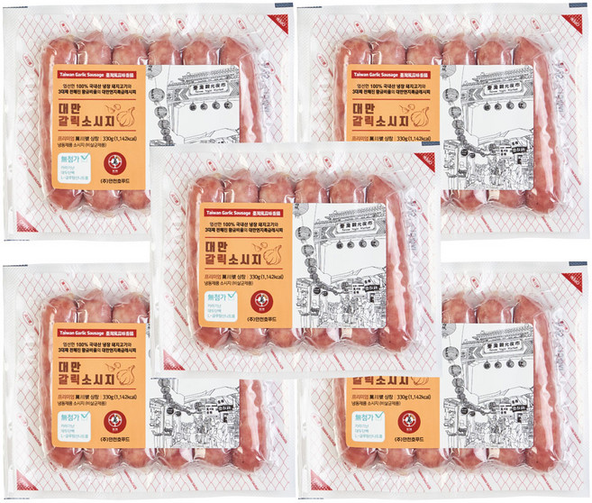 만천호푸드 대만소시지 샹창 갈릭맛, 330g, 5개