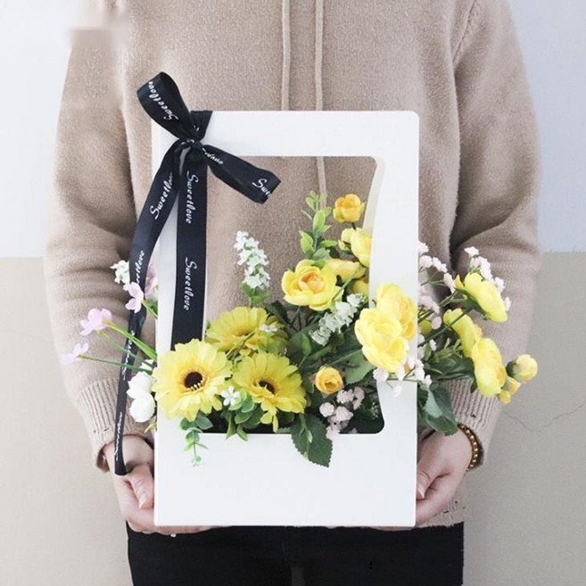 플라워 종이백 꽃포장 선물장식 리본 케이스 10개 세트 plu+42682lB, 리본_블랙