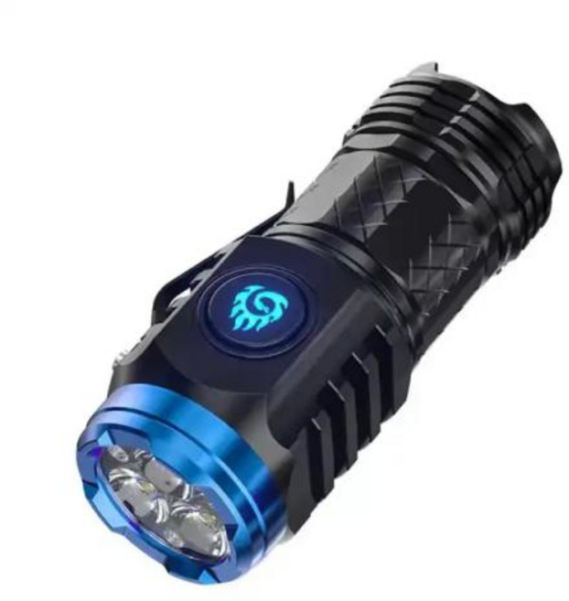 휴대용 미니 손전등 충전식 매우 밝은 조명 장거리 손전등 3 코어, Black, 1개