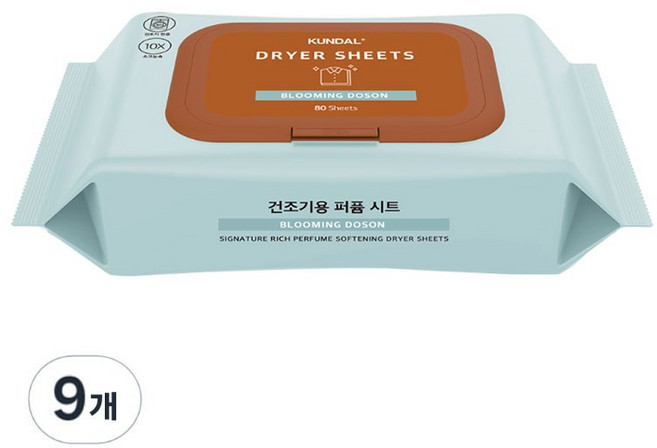 쿤달 시그니처 10배 초고농축 리치 퍼퓸 드라이시트 섬유유연제 블루밍 도손 본품, 80매, 9개