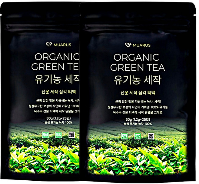 [찻물에 미세 플라스틱 걱정없이] 옥수수 전분 소재 유기농 햇 세작 녹차 티백, 1.2g, 1개, 50개입