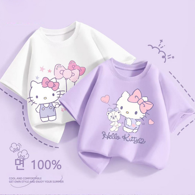GOYES 산리오 여아 반팔 티셔츠 시나모롤 면티셔츠 세트 여름 선물