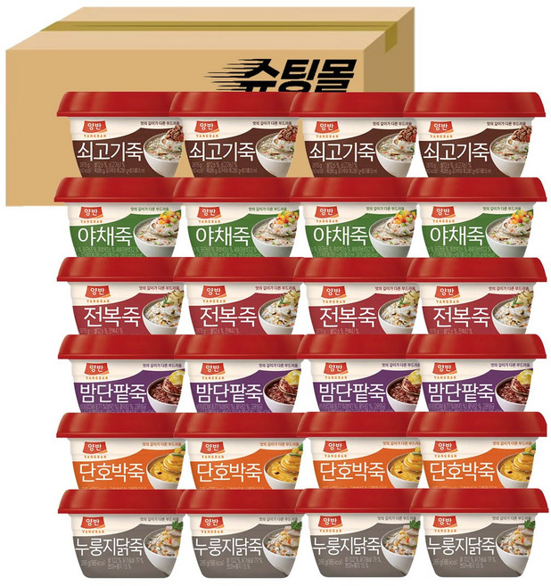슈팅몰 동원 양반죽 용기 6종 24개입 쇠고기죽4+야채죽4+전복죽4+밤단팥죽4+단호박죽4+누룽지닭죽4, 287.5g
