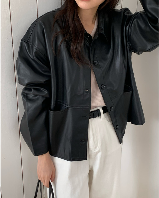 [자체제작]빈티지 루즈핏 여성 가죽아우터 가죽자켓 레더아우터 레터자켓 루즈핏 자켓 출근룩 오피스룩 데일리룩 봄자켓