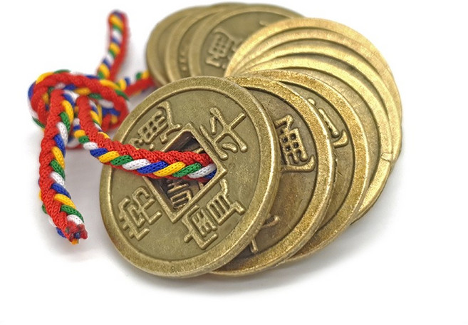 풍수소품 외국인 선물 옛날 동전 돌잡이 소품 엽전꾸러미 오색실 10개 묶음