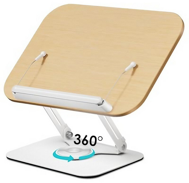 노르딕스타 360도 회전 원목 독서대 높이조절 접이식 책거치대 중형, 베이지우드