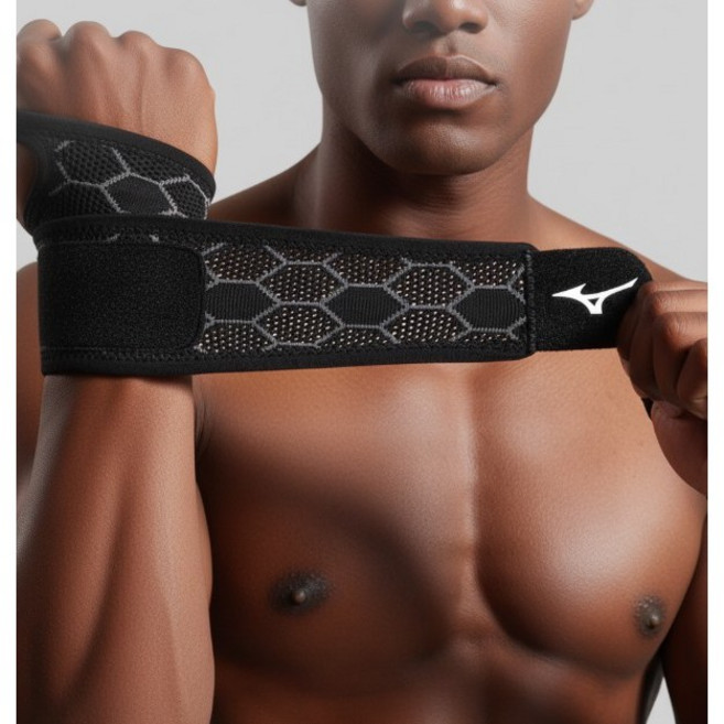 미즈노 손목 보호대 아대 헬스 농구 배드민턴, 블랙, 1개