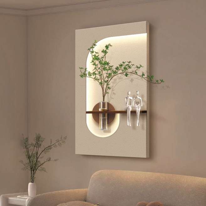 led조명액자 꽃병 조화 인테리어 거실 현관 조명 복도 벽장식, 그린11-A 40x75cm 유선+리모컨