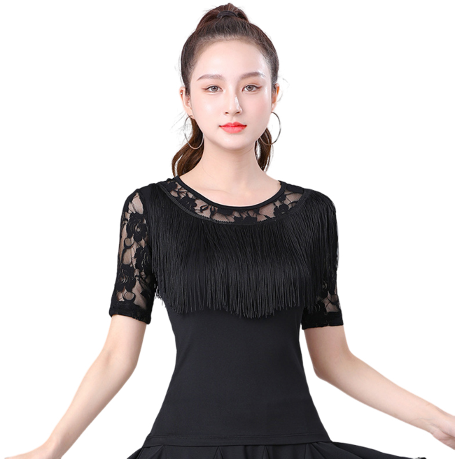 댄스복 상의 레이스 수술 반팔 댄스 트레이닝복 공연 티셔츠 뉴타임즈 L218M371