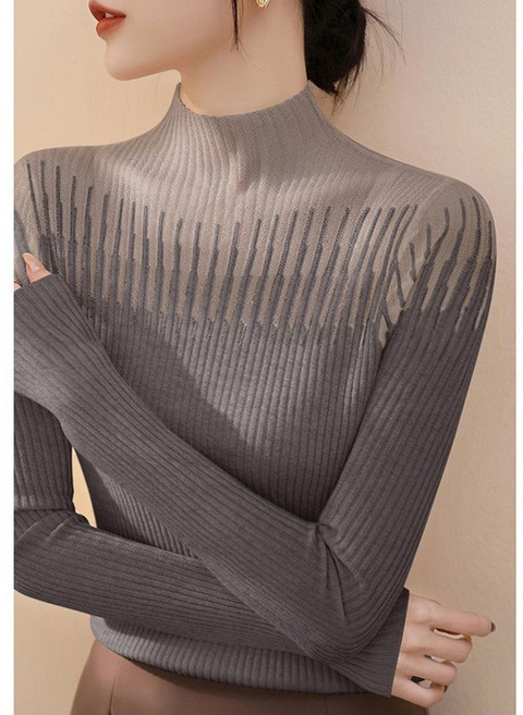 프렌치 여성 반폴라 긴팔 티셔츠 봄가을 패션 슬림핏 니트 반목티 상의 겨울 캐주얼 고급 레이스 망사 이너 긴팔티 LJX
