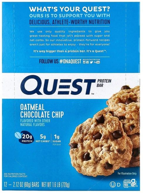 Quest Nutrition MRE 바 오트밀 초콜릿 칩 바 12개 각 60g(2.12oz) Nutrition (퀘스트 뉴트리션), 60g - 쿠팡