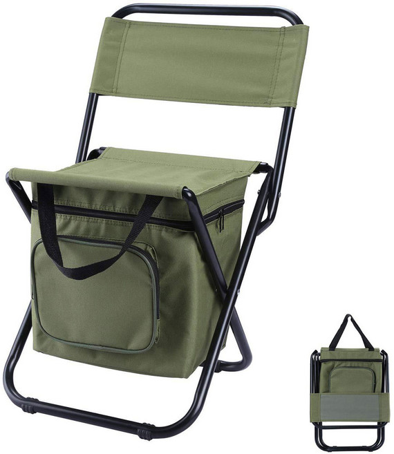 HAM 접이식 아웃도어 의자 아이스백 일체형 낚시 의자, 1개, 카키