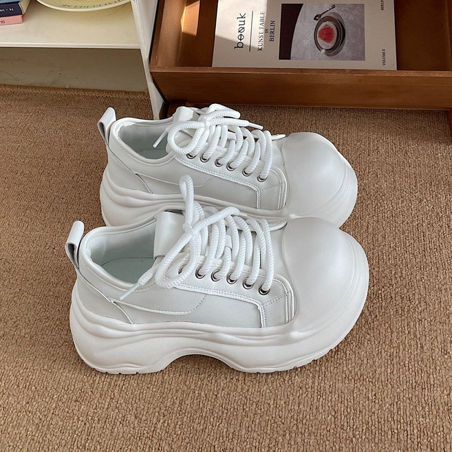 圓頭厚底小白鞋 韓版百搭休閒運動板鞋